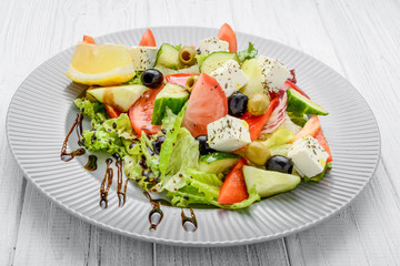 Greek salad with vegetables and spices tasty and healthy food