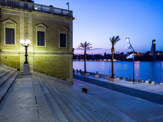 Steps of the Roman columns at the harbor promenade, Brindisi, Apulia, Italy June 2019