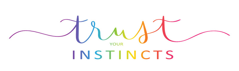 Fototapeta na wymiar TRUST YOUR INSTINCTS rainbow vector brush calligraphy banner