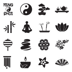 Feng Shui Icons. Black Flat Design. Vector Illustration.