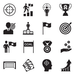 Goal Icons. Black Flat Design. Vector Illustration.