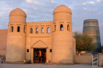 The West Gate and Kalta Minor Minaret in Khiva, Uzbekistan