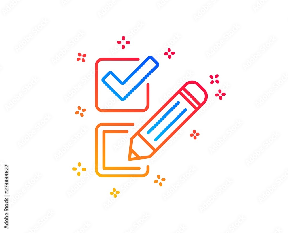 Poster checkbox line icon. survey choice sign. business review symbol. gradient design elements. linear che