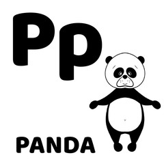 Illustration. Baby alphabet with cute animals: 26 cards.   For children’s books and development children's cards and posters. Panda.