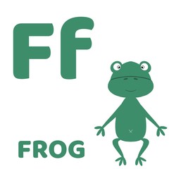 Baby alphabet with cute animals: 26 cards.   For children’s books and development children's cards and posters. Frog.