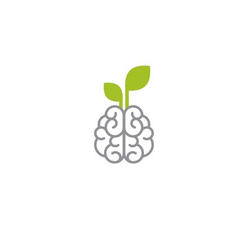 Gray line brain with green leaves icon. Intellect, phsychology, knowledge simple pictogram isolated on white.
