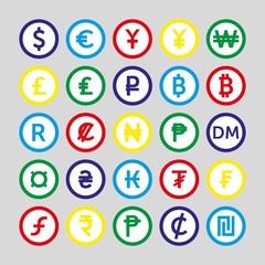 Vector image of set of currency icons.