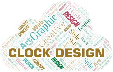 Clock Design word cloud. Wordcloud made with text only.