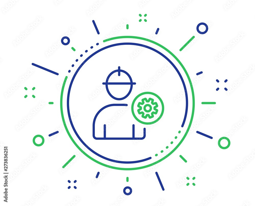 Poster worker line icon. engineer profile with cogwheel sign. male person silhouette symbol. quality design