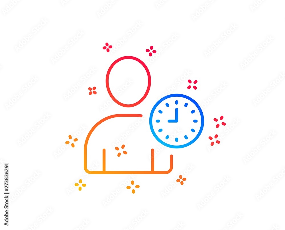 Poster user with clock line icon. profile avatar with time sign. person silhouette symbol. gradient design 