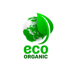 Ecology organic green planet earth. sign on a white background.