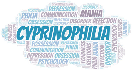 Obraz premium Cyprinophilia word cloud. Type of Philia.