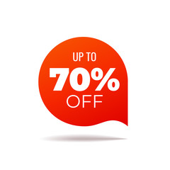 Red Vector Banner speech bubble on white background, up to 70 percent off