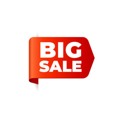 Red Vector Banner Ribbon on white background, left bookmark, big sale