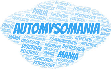 Obraz premium Automysomania word cloud. Type of mania, made with text only.