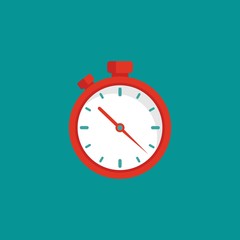 red stopwatch flat icon isolated on blue. Fast time stop watch, limited offer, deadline symbol.