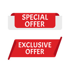Red banner special offer. Vector badge template. Exclusive offer
