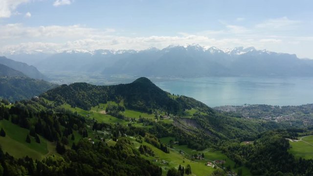 Aerial view of Lac Leman in Montreux Riviera Area, Switzerland.