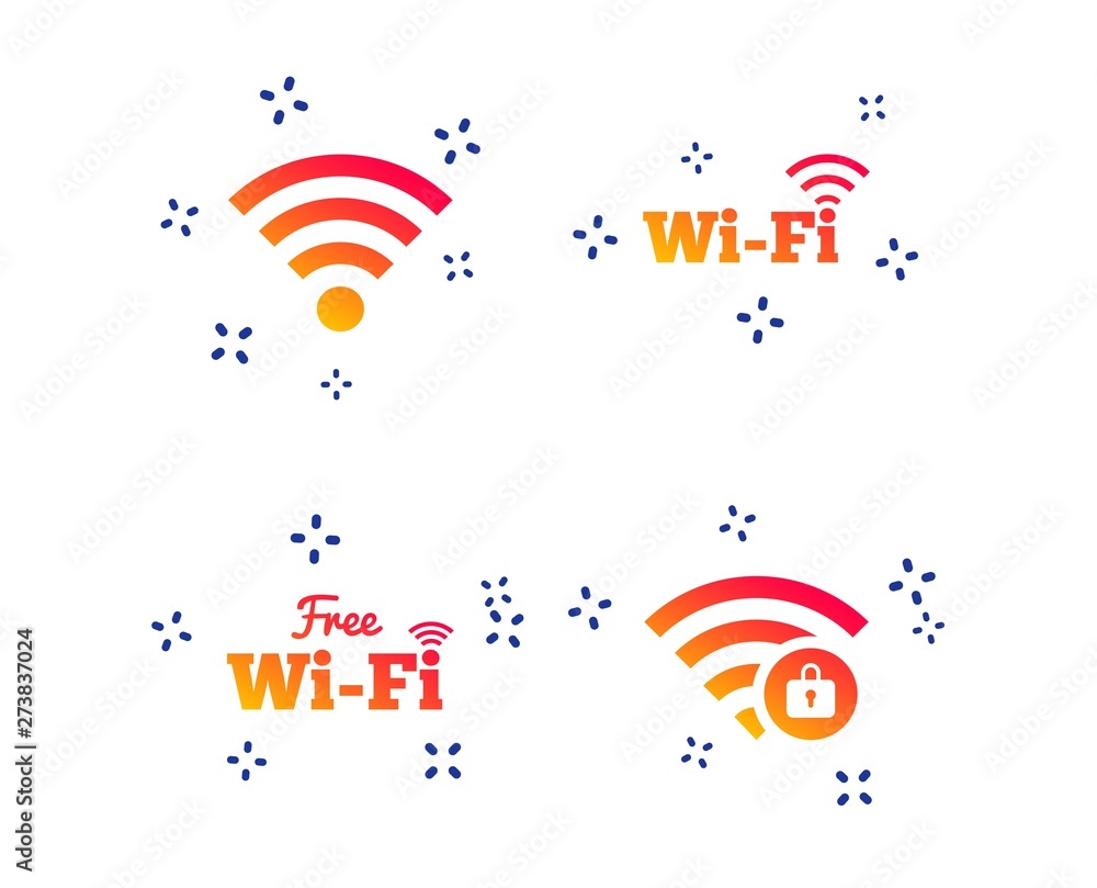 Poster free wifi wireless network icons. wi-fi zone locked symbols. password protected wi-fi sign. random d