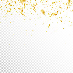 Streamers and confetti. Gold tinsel and foil ribbo