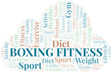 Obraz premium Boxing Fitness word cloud. Wordcloud made with text only.