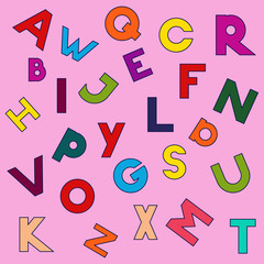 Vector seamless pattern with alphabet in color