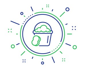Cleaning bucket with sponge line icon. Washing Housekeeping equipment sign. Quality design elements. Technology sponge button. Editable stroke. Vector