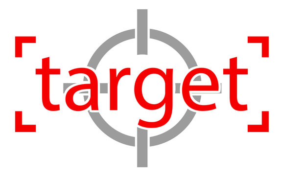 Red target word with scope icon
