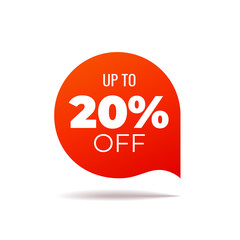 Red Vector Banner speech bubble on white background, up to 20 percent off