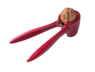 nutcracker with walnut inside isolated on white