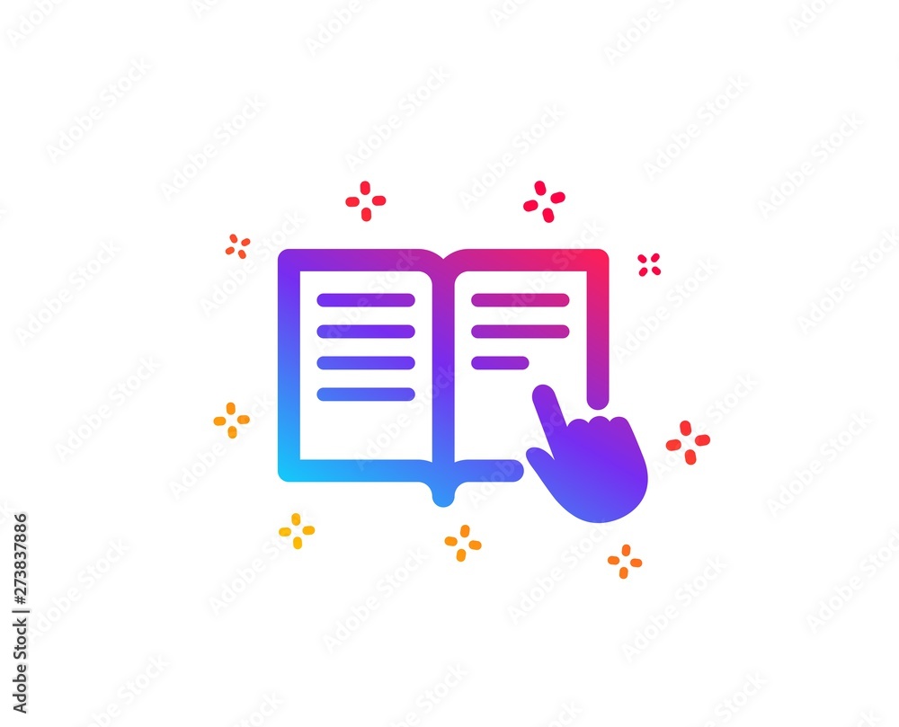 Poster instruction book icon. education with hand pointer symbol. e-learning sign. dynamic shapes. gradient