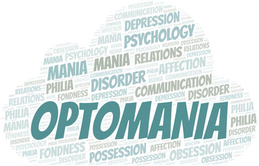 Obraz premium Optomania word cloud. Type of mania, made with text only.