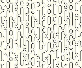 Vector stroke repeatable concept of halftone lines, round shapes empty. Seamless abstract stripes not filled, monochrome overlay style, pattern. Isolated background.