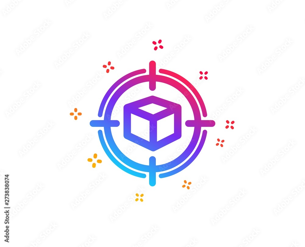 Poster parcel tracking icon. delivery monitoring sign. shipping box in target symbol. dynamic shapes. gradi