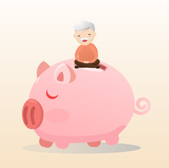 Old man meditates concept.