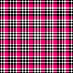 Seamless geometric gingham pattern. Abstract background. Fuchsia, red, black and white stripes
