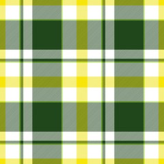 Seamless geometric gingham pattern. Abstract background. Green, yellow and white stripes