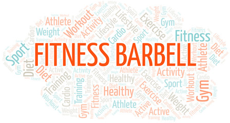 Obraz premium Fitness Barbell word cloud. Wordcloud made with text only.