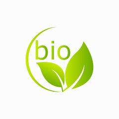 Bio Product, doodle organic leaves emblems, stickers, frames and logo