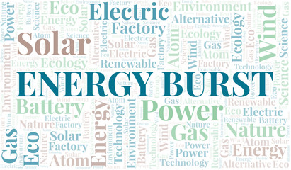 Energy Burst word cloud. Wordcloud made with text only.
