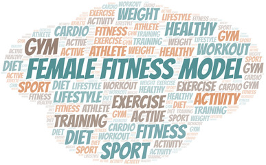 Female Fitness Model word cloud. Wordcloud made with text only.