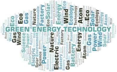 Green Energy Technology word cloud. Wordcloud made with text only.