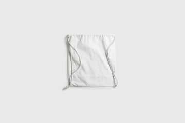 White Drawstring Pack template Mock up of Bag.Canvas Bag with drawstring. 3D rendering.