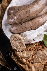 White pudding. Traditional cuisine. Thin rings of white sausage