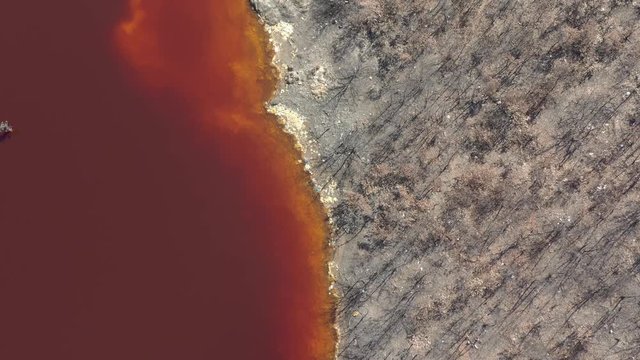 Toxic red acidic mine drainage waters 4K aerial footage