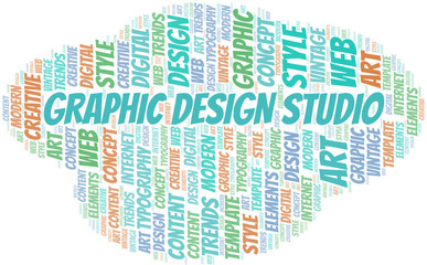 Obraz premium Graphic Design Studio word cloud. Wordcloud made with text only.