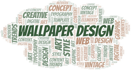 Fototapeta premium Wallpaper Design word cloud. Wordcloud made with text only.