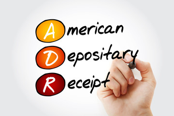 ADR - American Depositary Receipt acronym with marker, business concept background