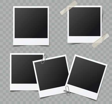 Collection of vector retro blank photo frames with transparent shadow effects