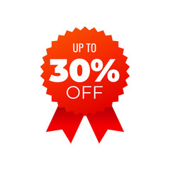 Red award medals symbol on white background, up to 30 percent off